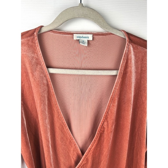Sundance Velvet Top Shirt Blouse Long Sleeves Faux Wrap Front Dusty Rose Pink M - Picture 2 of 4